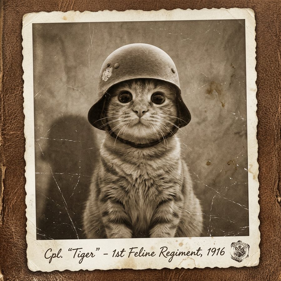Vintage sepia regiment portrait of Trench Cat