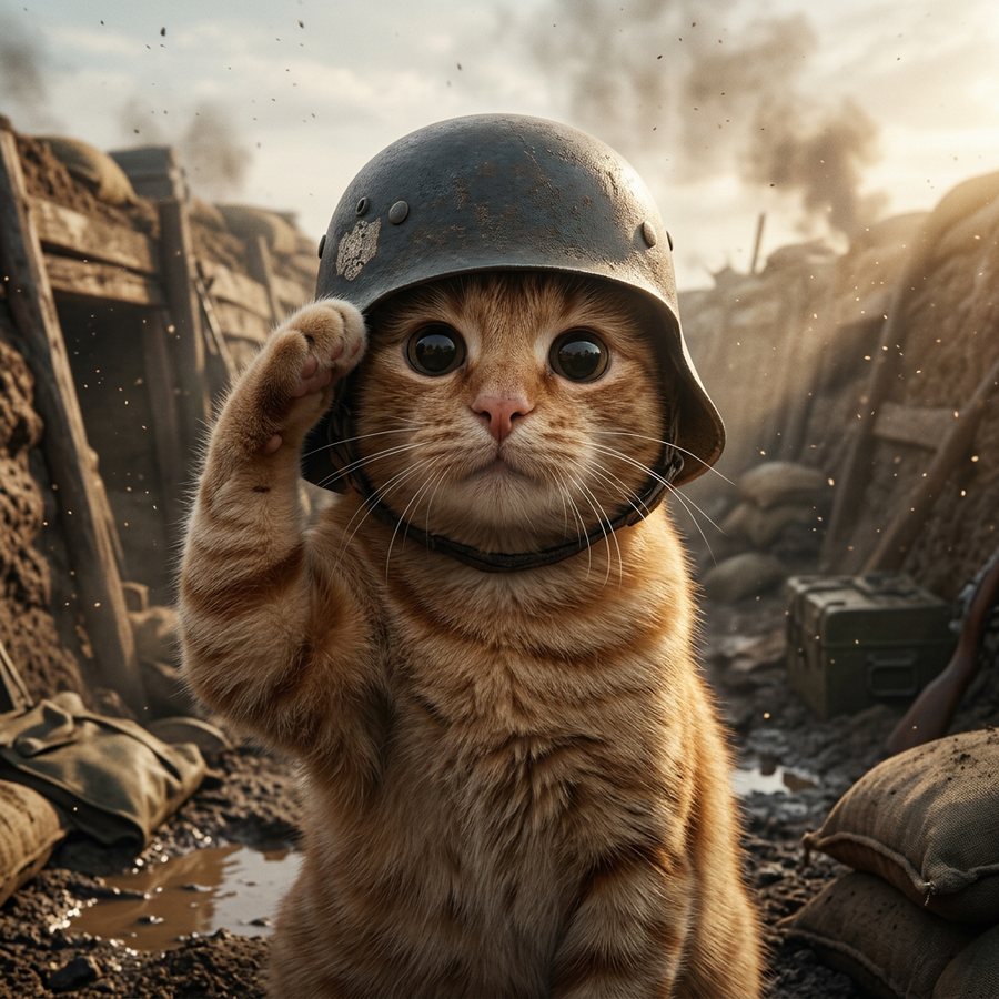 Trench Cat saluting
